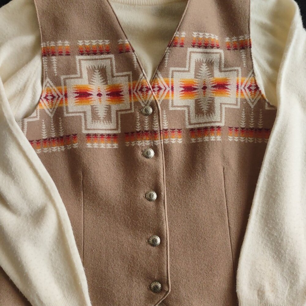 Pendleton wool vest, tan with orange trim